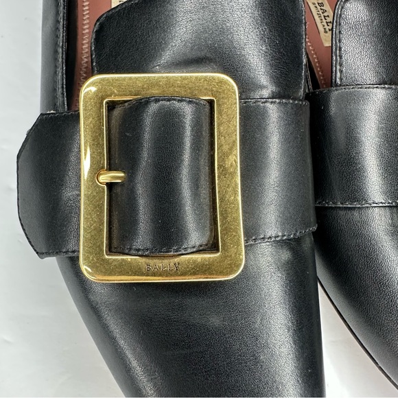 Bally Switzerland Janelle Leather Black Flat/Slipper Gold Accent Sz 37 (US 6.5) - Picture 8 of 12